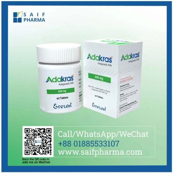 Adakras 200 mg tablets by Everest Pharmaceuticals Ltd., a targeted treatment for KRAS G12C-mutated non-small cell lung cancer, supplied by Saif Pharma