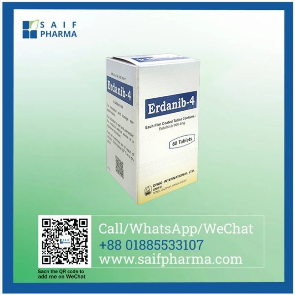 Erdanib 4 mg (Erdafitinib) Tablets by Drug International Limited, a targeted cancer therapy supplied by Saif Pharma.