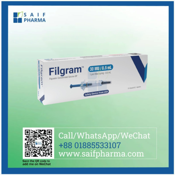 Filgram 30 MU (Filgrastim) PFS pre-filled syringe – Saif Pharma oncology medicine