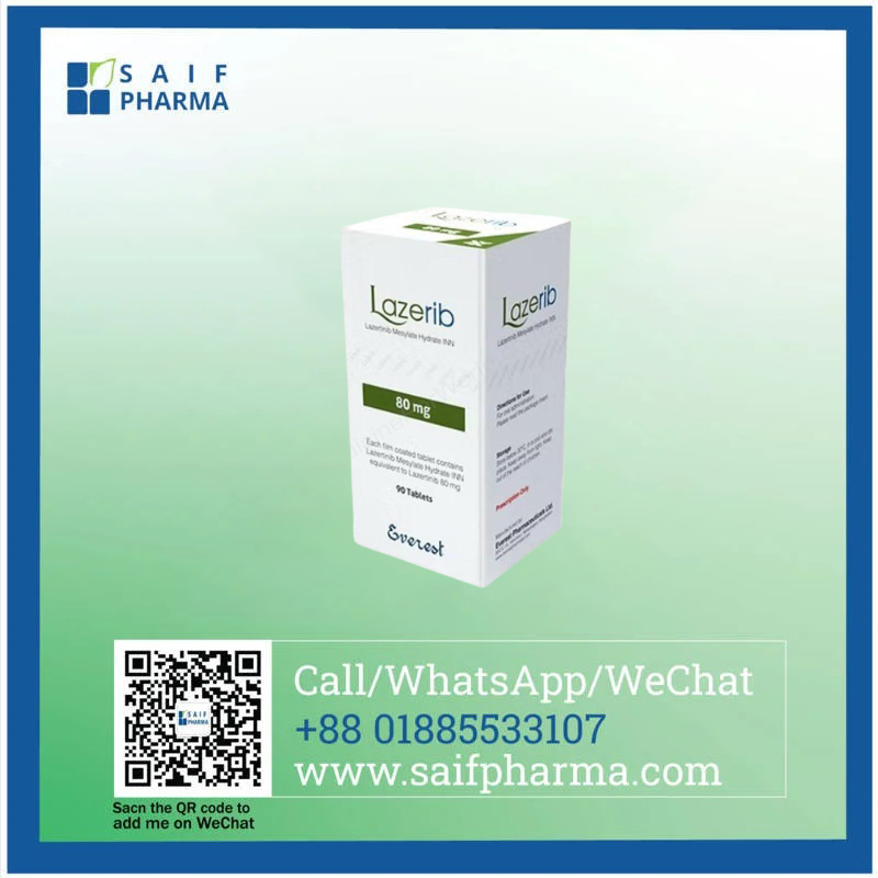 Lazerib 80 Mg (Lazertinib) Tablets 1 Lazerib 80 mg Lazertinib tablets by Everest Pharmaceuticals – Specialized Lung Cancer Therapy.