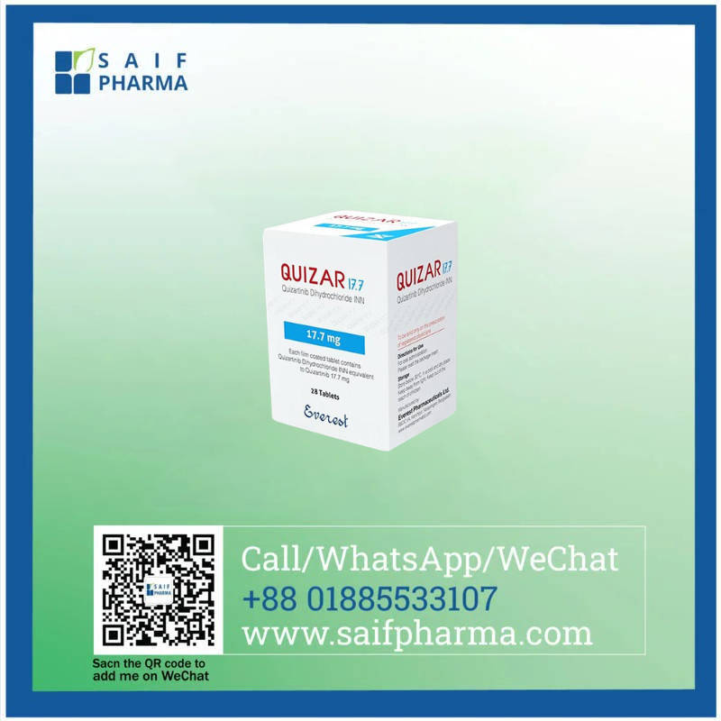 Quizar 17.7 Mg (Quizartinib) Tablets 1 Quizar 17.7 mg Quizartinib tablets by Everest Pharmaceuticals – Targeted AML Treatment.