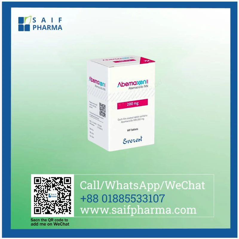 Abemaxen 200 mg (Abemaciclib INN) Tablets 1 Abemaxen 200mg Abemaciclib tablets by Everest Pharmaceuticals – Monotherapy Breast Cancer Treatment.