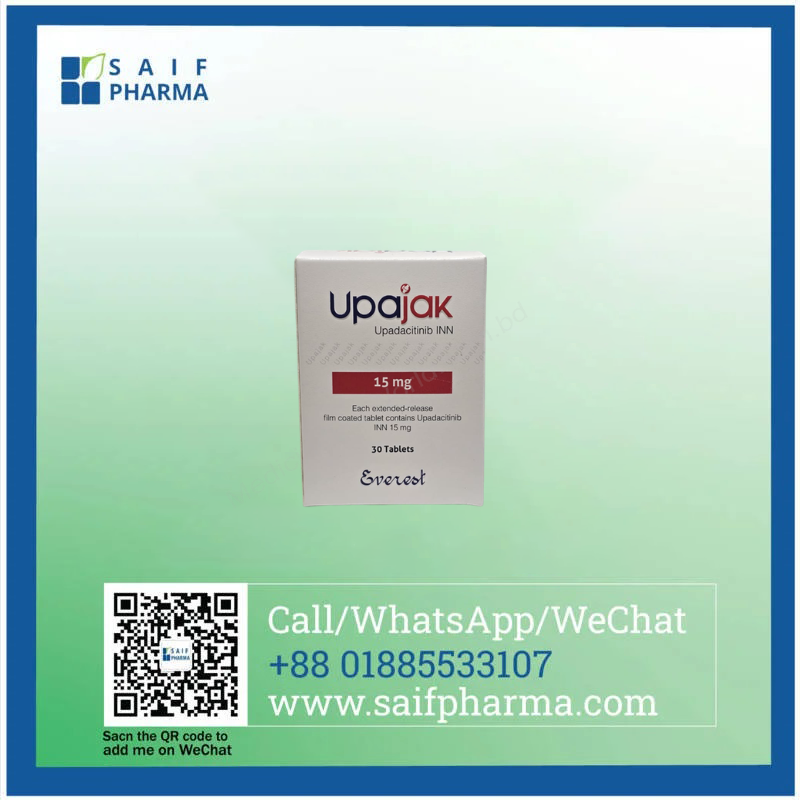 Upajaf 15 mg (Upadacitinib) Tablets 1 Upajaf 15mg Upadacitinib extended-release tablets box by Everest Pharmaceuticals – Advanced Immunology.
